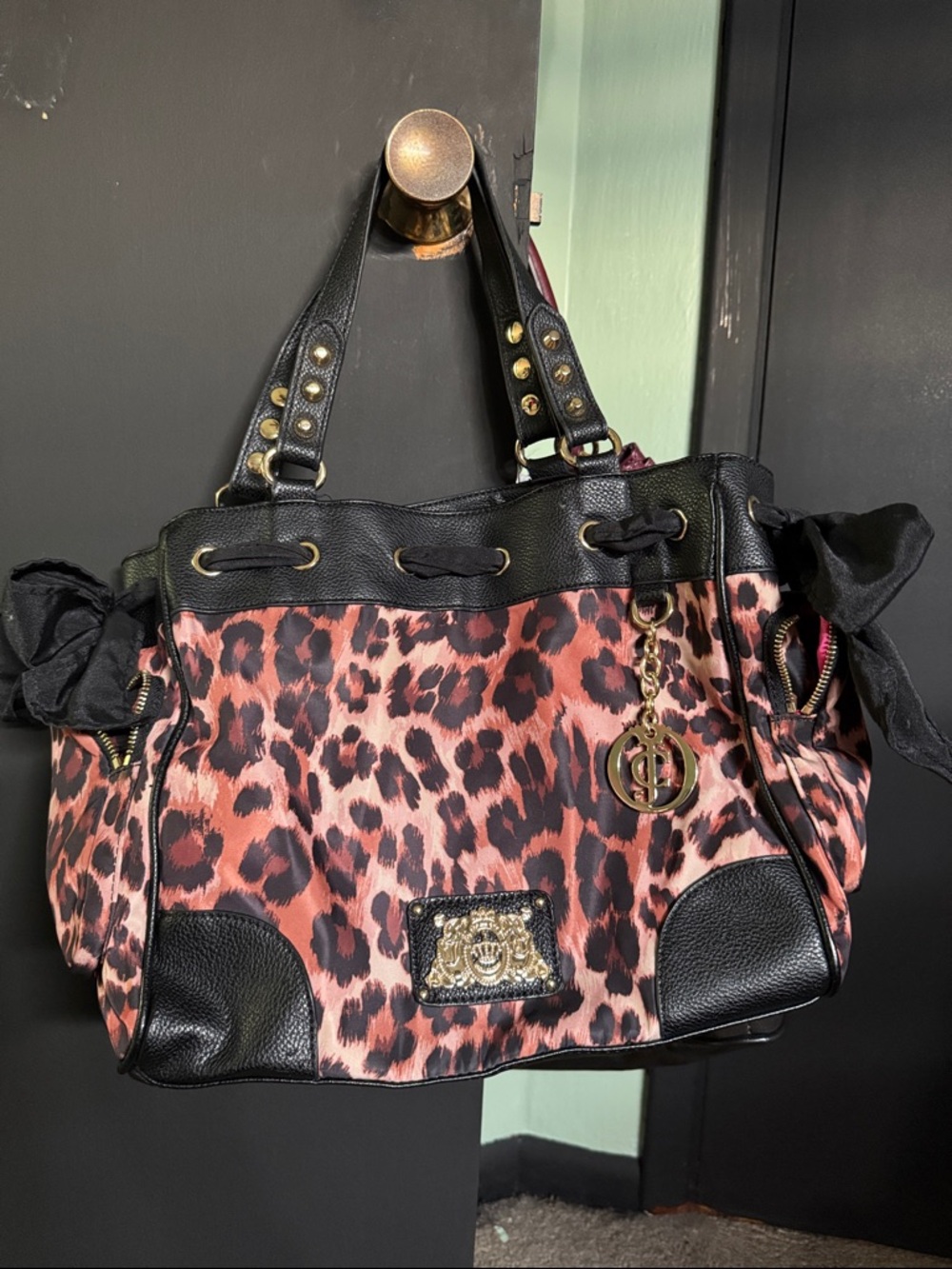 Juicy Couture Leopard Print Tote Handbag with Black Trim